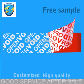 Free sample printable custom open void sticker total transfer security label with customized glassine paper